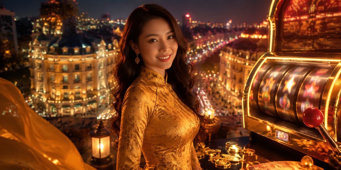 Người chơi tại Hà Nội trải nghiệm slot game trên điện thoại với trang phục áo dài truyền thống